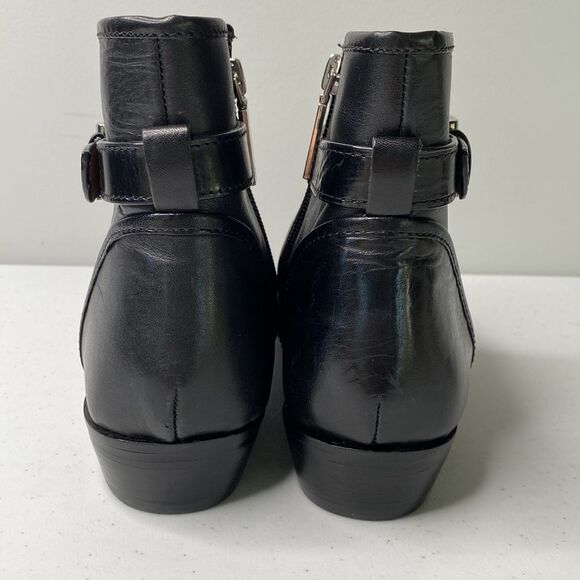 Louise et Cie Black Leather Zora Ankle Booties Low Stack Heel Almond Toe Buckle - Picture 4 of 16